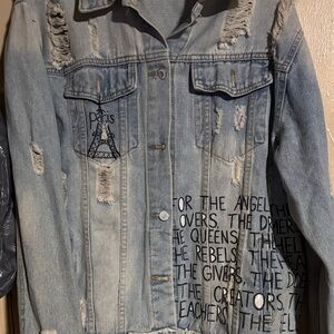 Wren & Glory distressed denim jacket hand painted for the angels, lovers…sz med